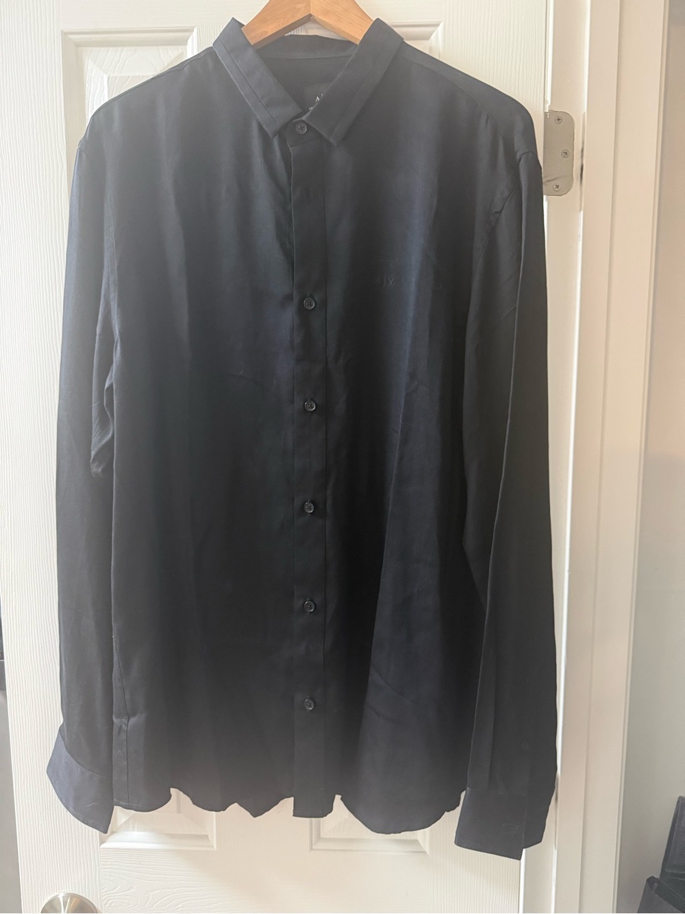 Armani Exchange Mens Black Button Down Shirt Long Sleeve Silk Lyocell Feel XL